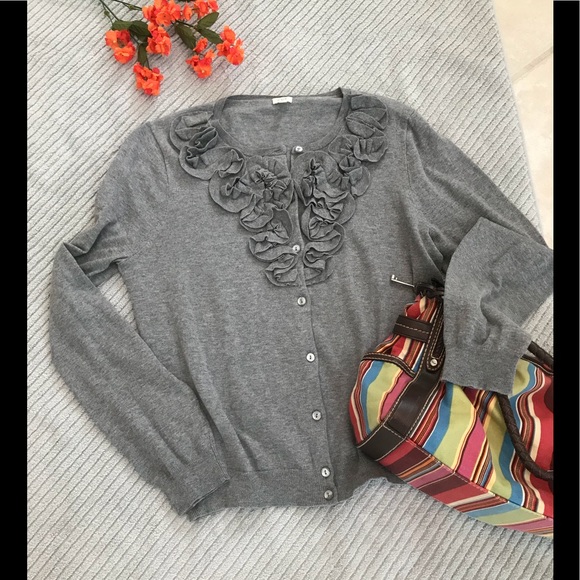 J. Crew Sweaters - J. Crew Cotton Lightweight Ruffle Collar Cardigan